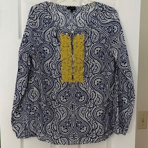 Talbots Blue and Yellow Paisley Blouse
